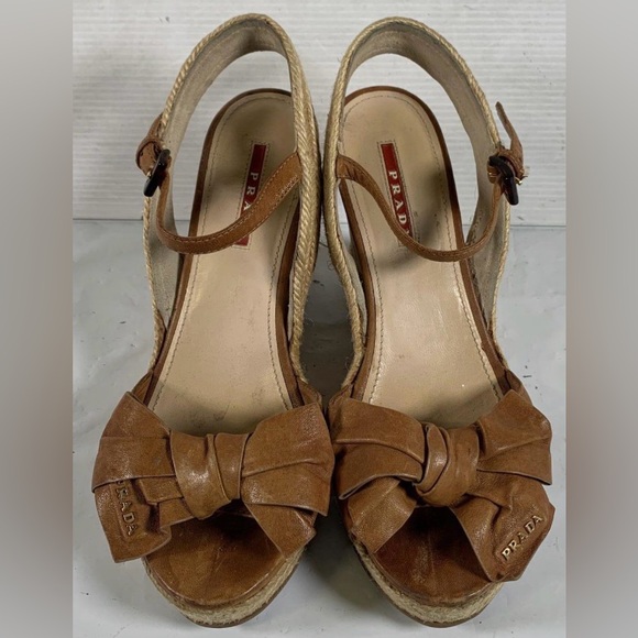Prada, 7.5 US (38 EU), Brown Espadrille Sandals - Picture 1 of 6